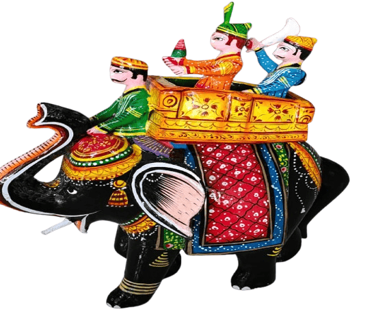 Handcrafted Wooden Rajadhani Elephant Figurine with Carriage - Decorative Art