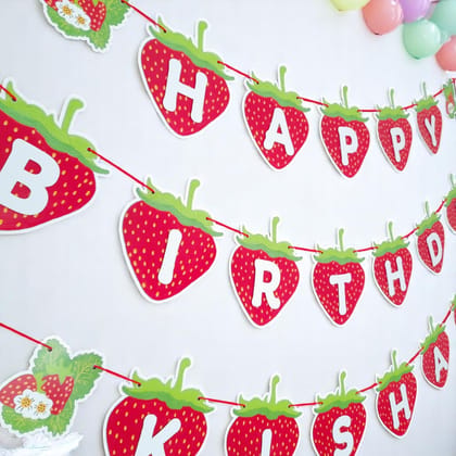Partybus – Strawberry Happy Birthday Banner with name (6 Letters)