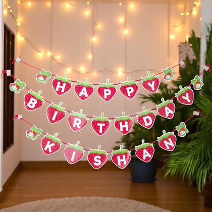 Partybus – Strawberry Happy Birthday Banner with name (8 Letters)