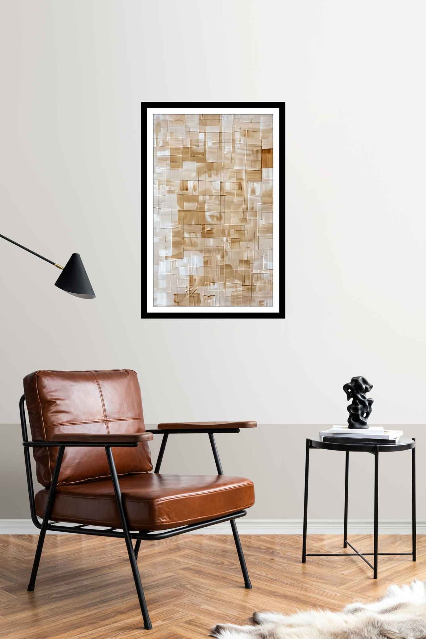 WHISPERS IN BEIGE WALLART 16in X 24in WITH BLACK FRAME