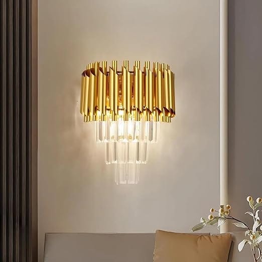 3 Layer Gold Crystal Led Wall Lamp, Wall Lights for Living Room Modern, Fancy Lights, Antique Home Decor for Living Room, Wall Lights for Home Decoration.