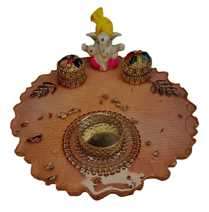 Handcrafted Resin Pooja Thali Set with Lord Ganesha Idol