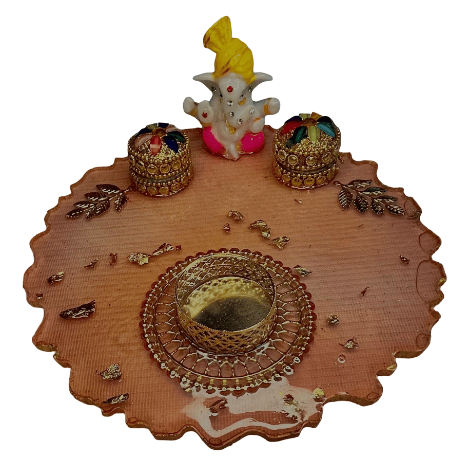 Handcrafted Resin Pooja Thali Set with Lord Ganesha Idol