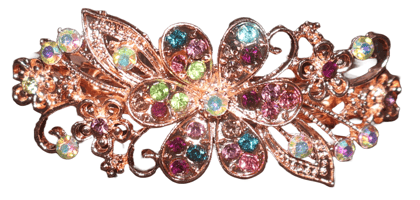 Rose Gold Flower Hair Clip with Multi-Colored Crystals