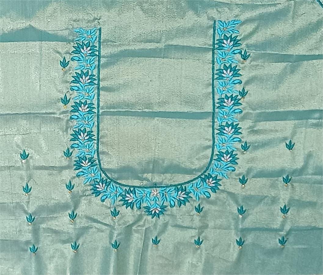 Teal Embroidered Blouse with Floral Design