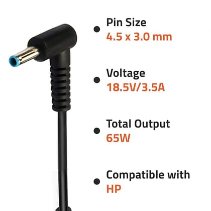 Artis AR0502 65Watt Laptop Charger/Adapter Compatible with HP Laptops (18.5V/3.5A, 65Watt) (Blue Pin Size: 4.5mm x 3.0mm) (BIS Certified) Artis AR0502 65Watt Laptop Charger/Adapter Compatible with HP Laptops (18.5V/3.5A, 65Watt) (Blue Pin Size: 4.5mm x 3.0mm) (BIS Certified)