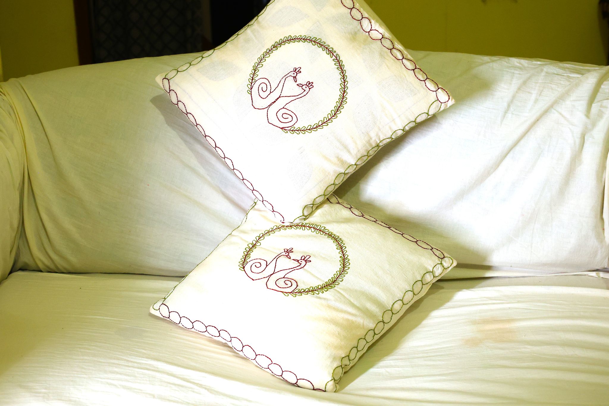 Embroidered Peacock Cushion Cover