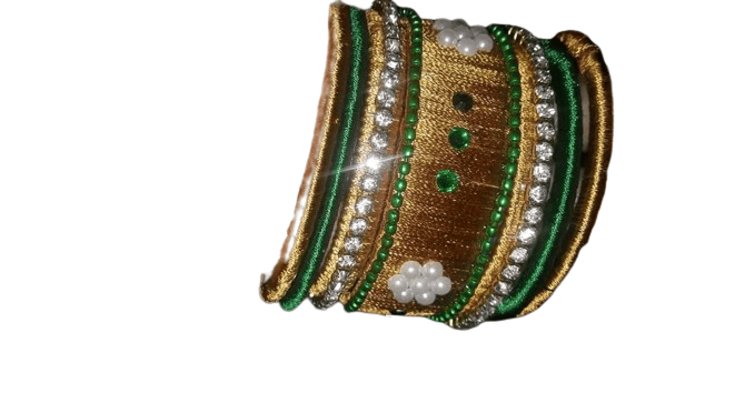 Emerald Elegance Bangle Set - Green & Gold Rhinestone Bangles