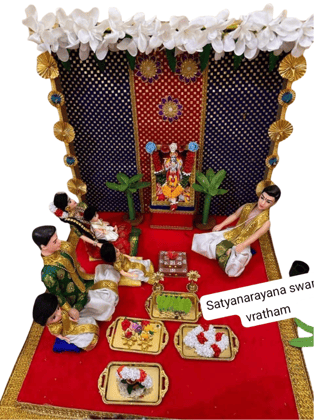 Satyanarayana Swamy Vratham Puja Setup - Divine Home Decor