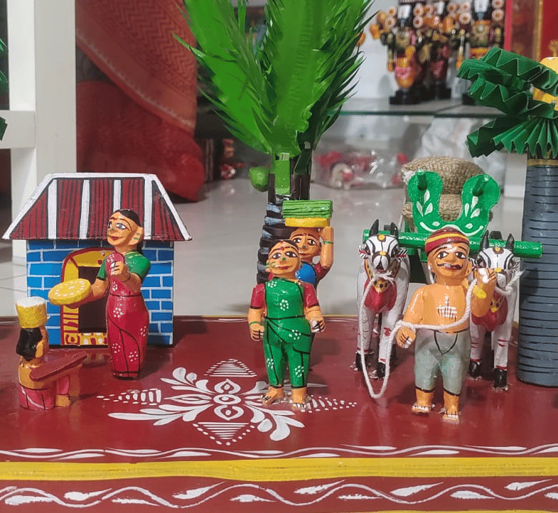 Handcrafted Miniature Village Scene: Indian Rural Life