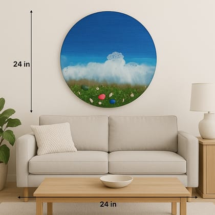 Round Wall Art - Serene Landscape Painting, 24 inch