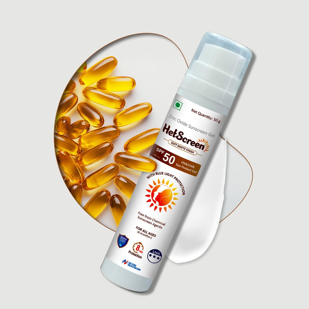 HetScreen Sunscreen Gel | SPF 50 PA+++ | Zinc Oxide + Vitamin E | Broad Spectrum Protection from UVA, UVB & Blue Light | Water-Resistant & Anti-Aging | Fragrance-Free, Chemical Sunscreen-Free (50g)- Pack of 1