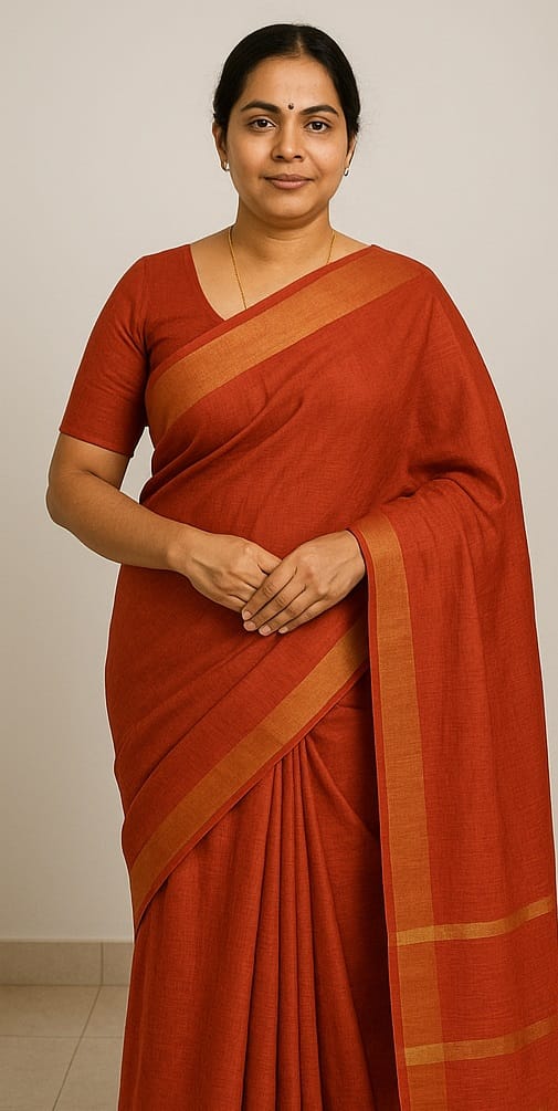 Elegant Rust Saree with Gold Border - Timeless Indian Wear