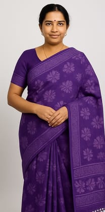 Purple Floral Saree with Matching Blouse Purple Floral Saree with Matching Blouse