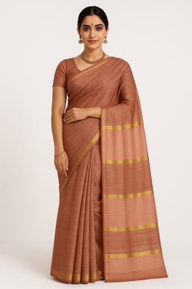 Rose Gold Tussar Silk Saree with Golden Zari Stripes