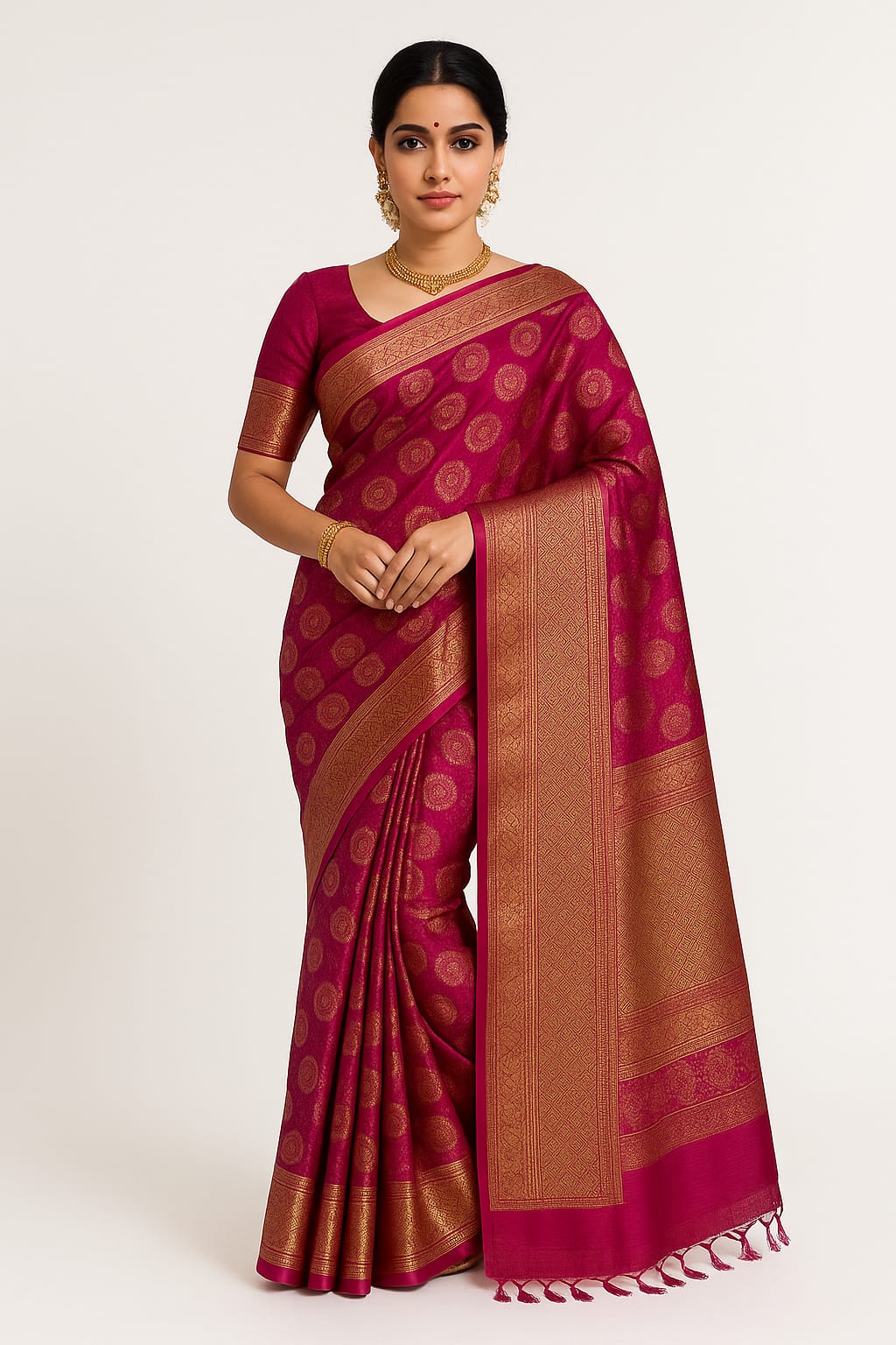 Elegant Maroon Banarasi Silk Saree with Gold Zari Border