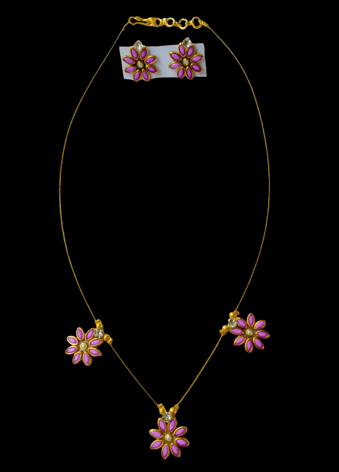 Floral Pink invisible Necklace and Earstuds (LAVENDER)