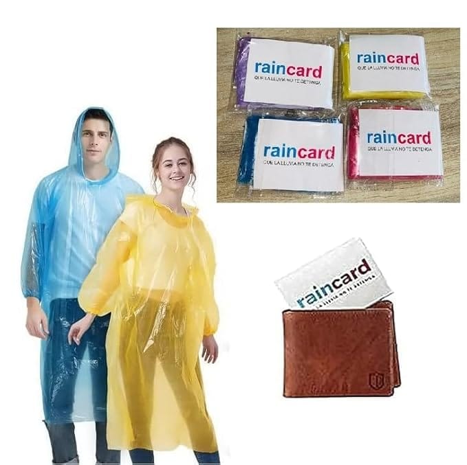 Rain Card Emergency Pocket Raincoat Pack Of 2 | Pocket Size Waterproof Emergency Rainwear for Men & Women (Assorted Colours)