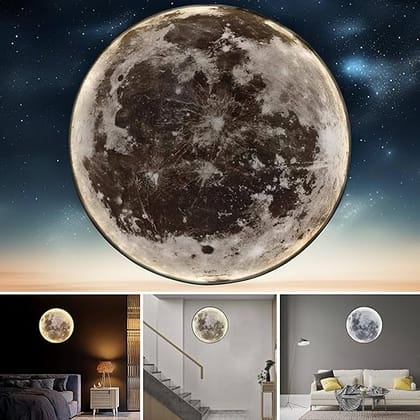 3D Moon LED Wall Lamp Modern Art Deco Lighting 3 Color Changing Indoor Wall Mounted Celling Light Wall Sconce Moon Lights for Living Room Bedroom Hallway, Corded Electric (400 MM)