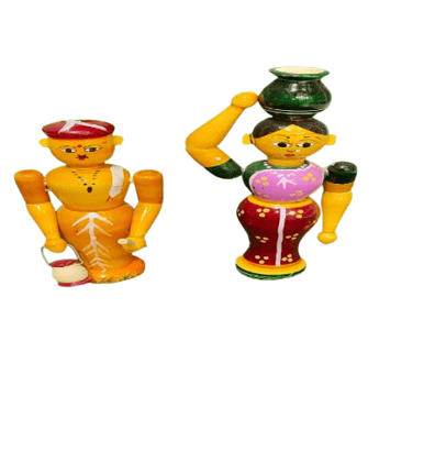 Handcrafted Wooden Indian Village Farmer Coupel Dolls Set