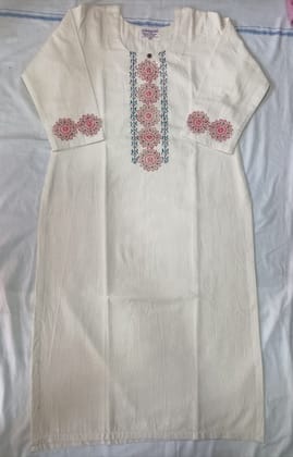 Elegant Cream Embroidered Straight Kurti Elegant Cream Embroidered Straight Kurti