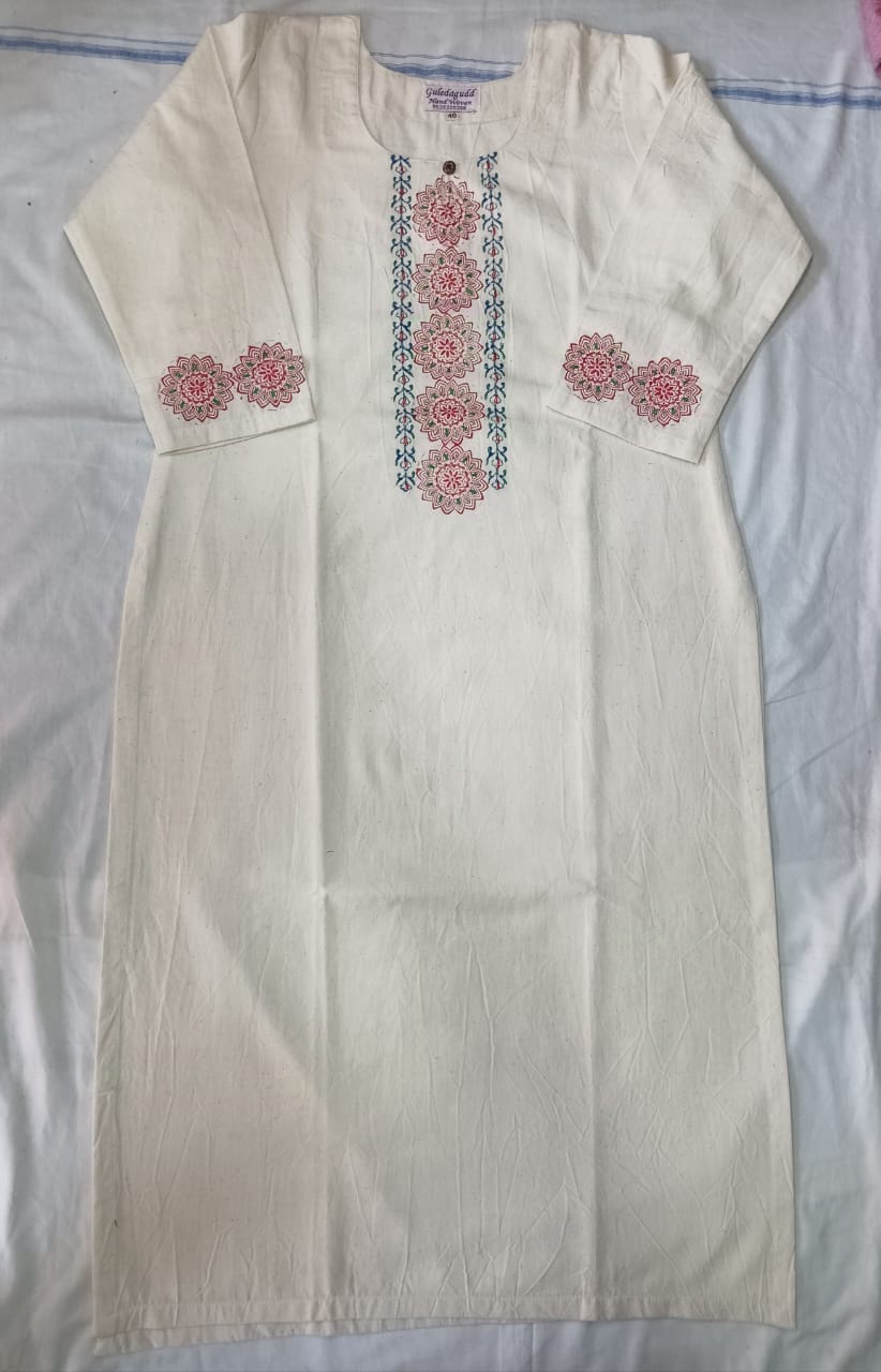 Elegant Cream Embroidered Straight Kurti