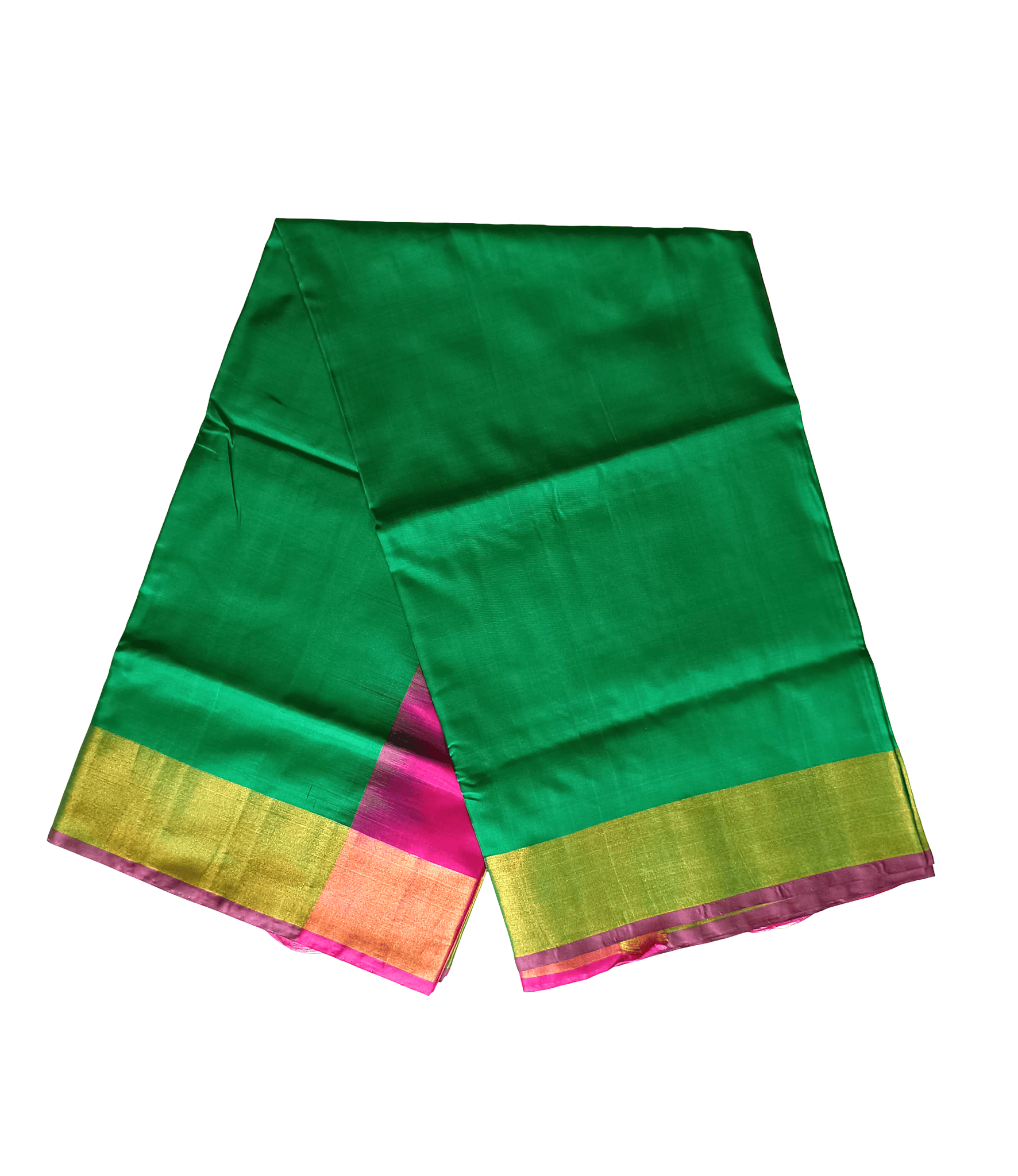 Uppada Pattu Plain Saree with Gold Border (Green & Pink)