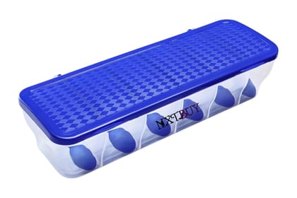Multipurpose 6-in-1 Masala Box for Kitchen| Airtight BPA-Free Plastic 6 Section Storage Container with 6 Spoons, 1800 ml Transparent Pickle Box for Spices| Dry Fruits, Snacks Pack Of 1 (Blue)