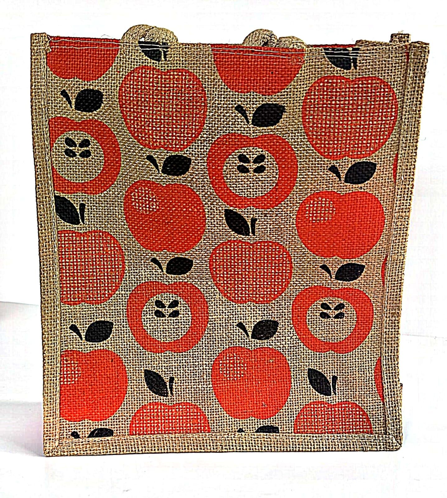 Apple Print Jute Tote Bag - Eco-Friendly & Stylish