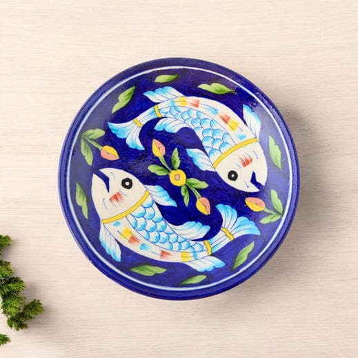 Blue Pottery Fish Pattern Decorative PlateBlue 8