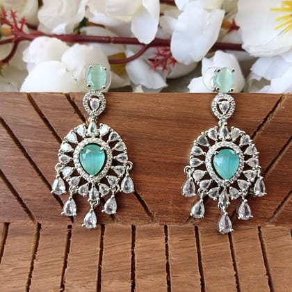 Teal Gemstone & Cubic Zirconia Drop Earrings