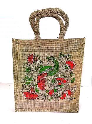 Floral Jute Tote Bag - Eco-Friendly Shopping Bag