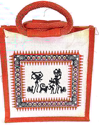 Handcrafted Jute Tote Bag with Tribal Art Handcrafted Jute Tote Bag with Tribal Art