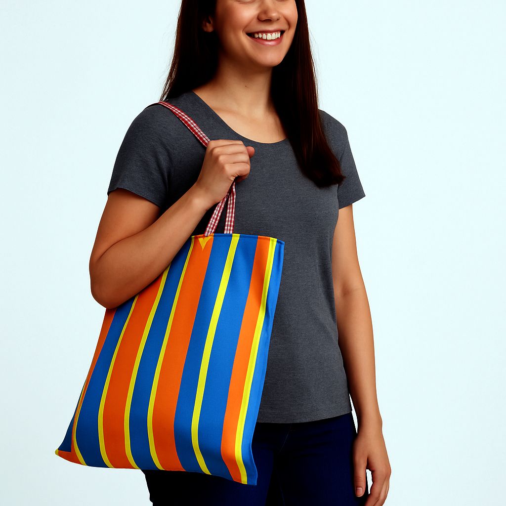 Orange and Blue Coloured Woven Tote Shopping Bag