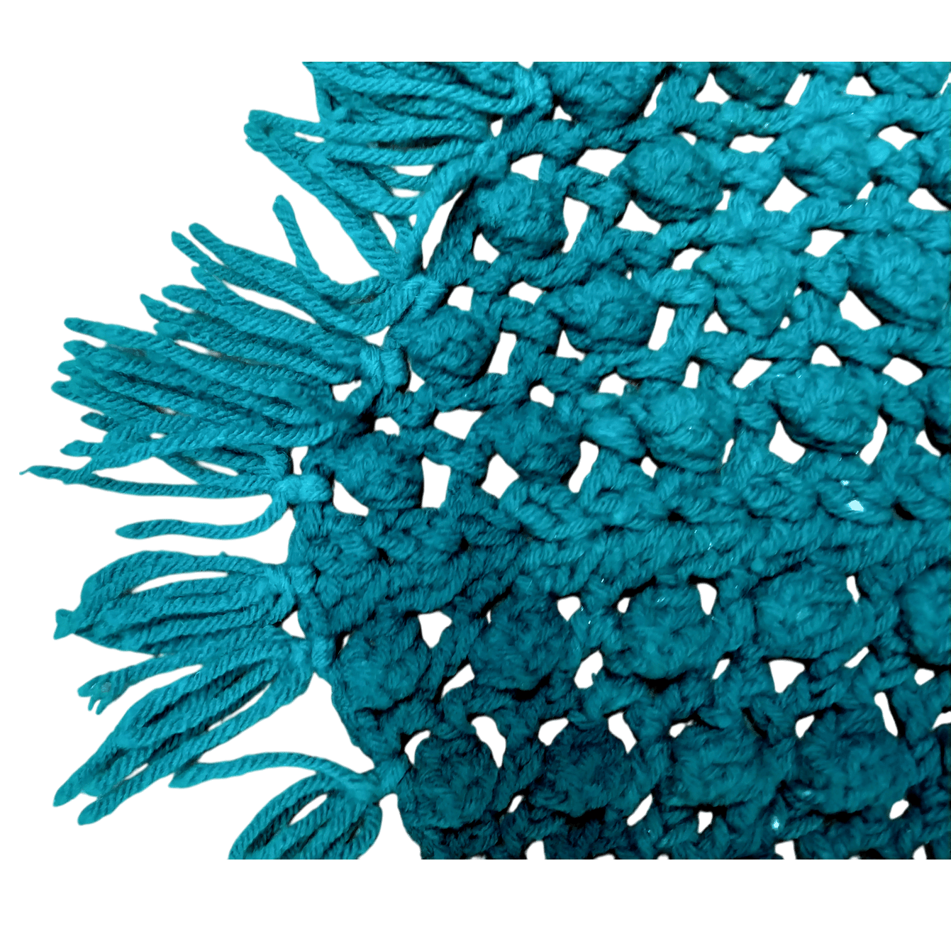 Handmade Turquoise Crochet Decor with Fringe Medium Size