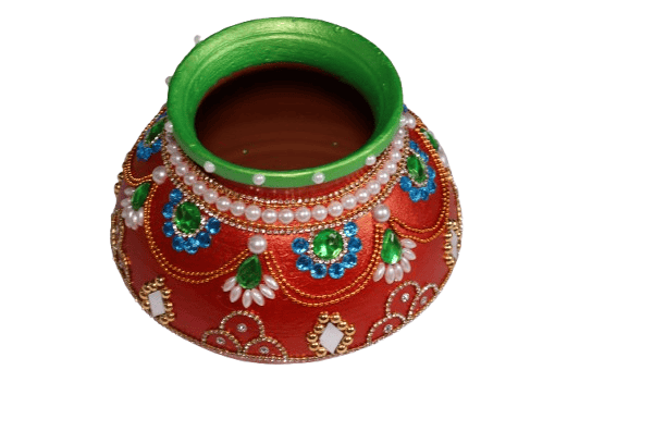 Decorative Red Pot with Embellishments