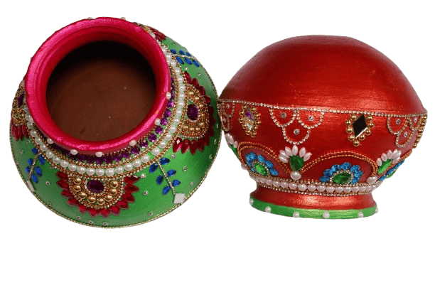 Handcrafted Decorative Pots with Jewel and Pearl Embellishments