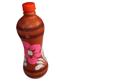 Hand-Painted Earthen Bottle with Floral Design