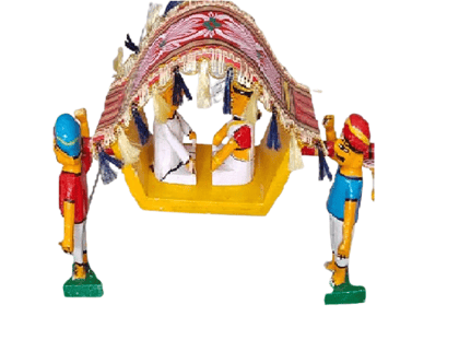 Hand-Painted Indian Palanquin Wooden Sculpture