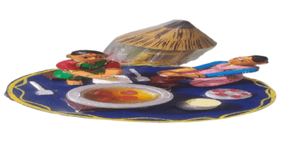 Hand-Painted Clay Figurine of Indian Village Scene