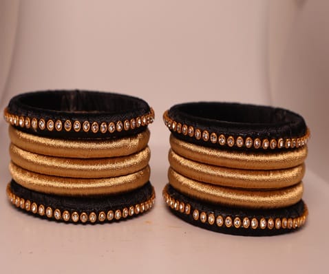 Elegant Black & Gold Embellished Bangles