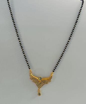 Gold Plated Short Black Beads with White Stone Pendant
