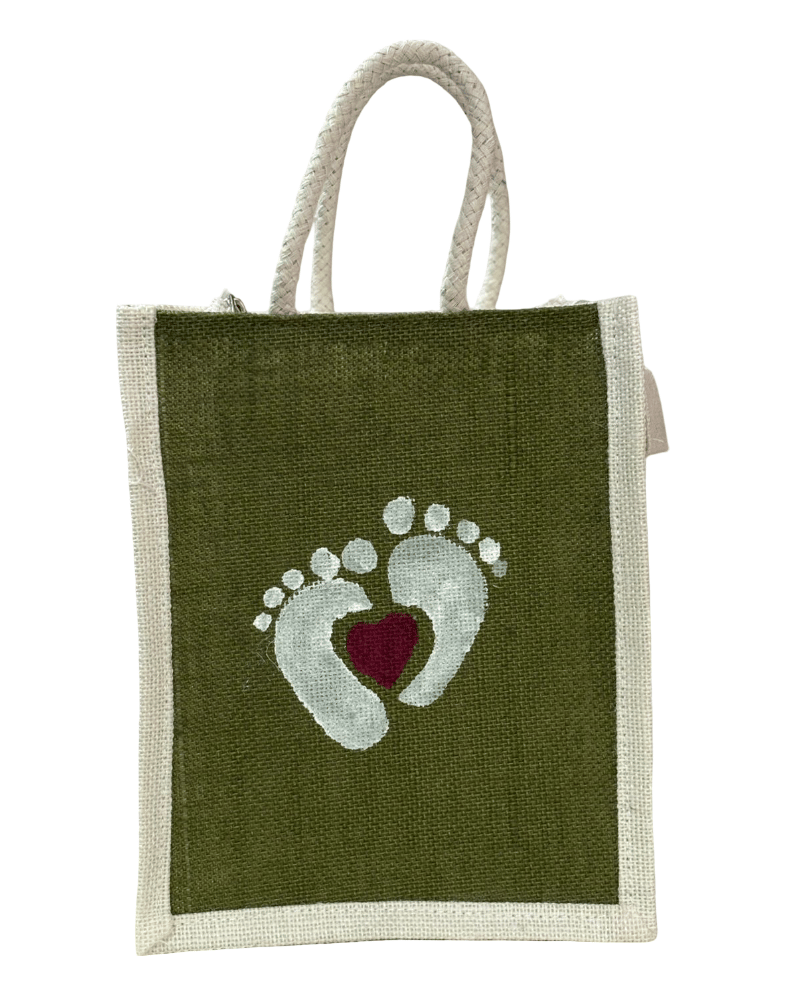 Baby Footprint Heart Jute Tote Bag - Eco-Friendly Gift (T)
