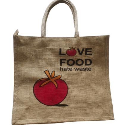 KAVALI Eco-Friendly Jute Bag - Love Food, Hate Waste - Reusable Shopping Tote