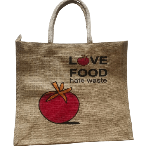 KAVALI Eco-Friendly Jute Bag - Love Food, Hate Waste - Reusable Shopping Tote