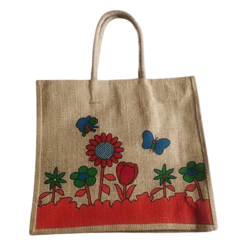 KAVALI Floral Printed Jute Shopping Bag - Eco-Friendly Tote