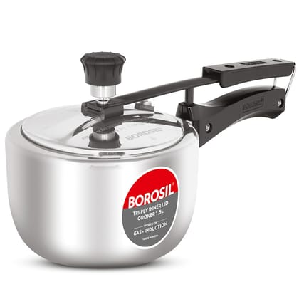 Borosil Triply Induction Base Inner Lid Stainless Steel Pressure Cooker, 1.5 L, 500 milliliter Borosil Triply Induction Base Inner Lid Stainless Steel Pressure Cooker, 1.5 L, 500 milliliter