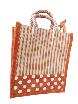 Stylish Orange Polka Dot & Striped Tote Bag
