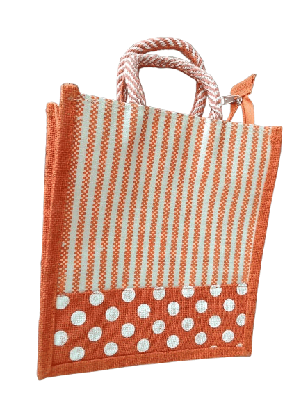 Stylish Orange Polka Dot & Striped Tote Bag