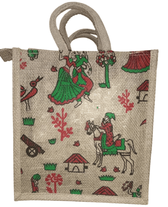 Indian Art Jute Handbag - Eco-Friendly Tote with Traditional Design